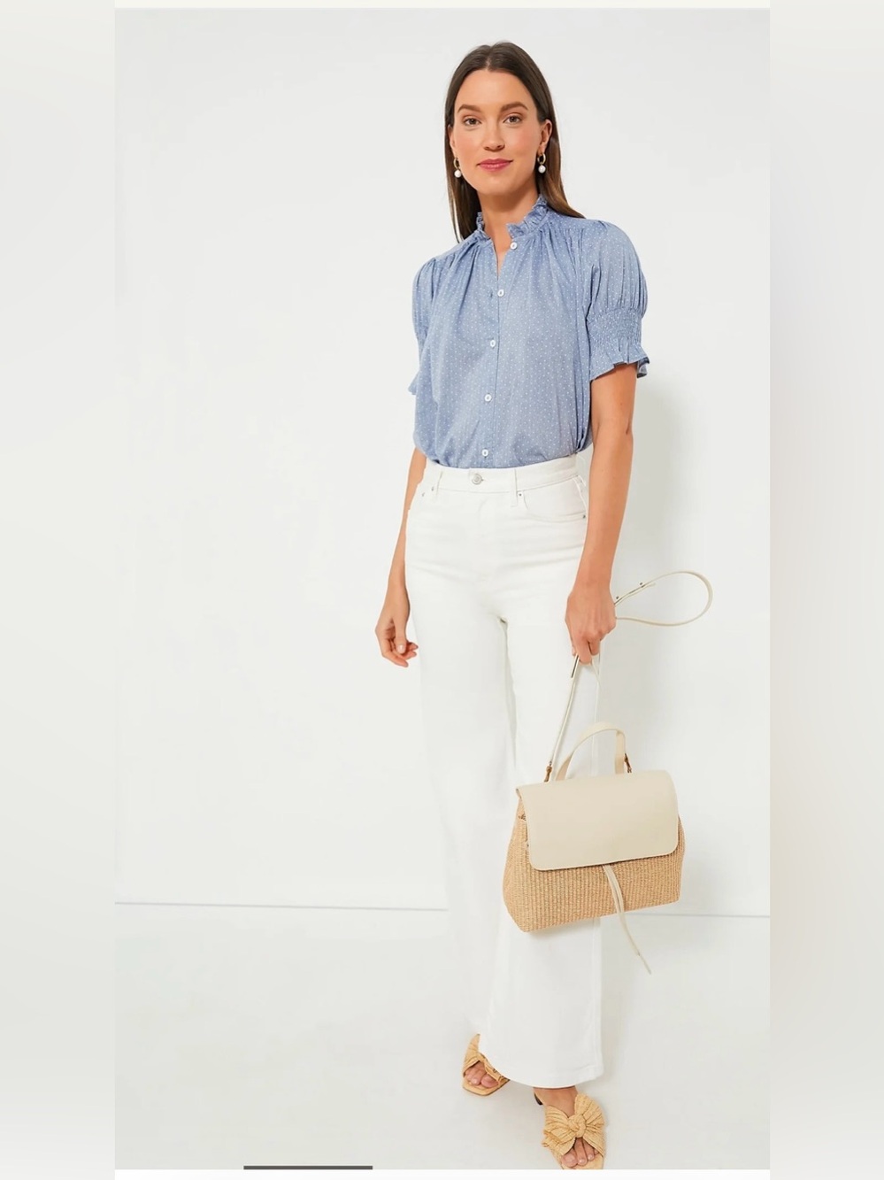 Mille Marnie Top in Chambray with white polka dots, size XXS